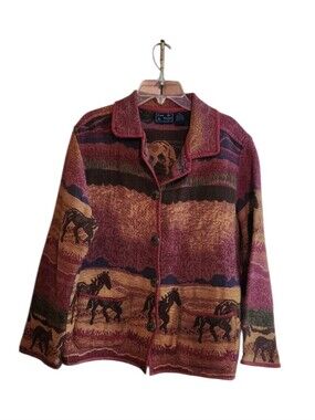 Jane Ashley Tapestry Vintage-Inspired Horse Print Button Jacket